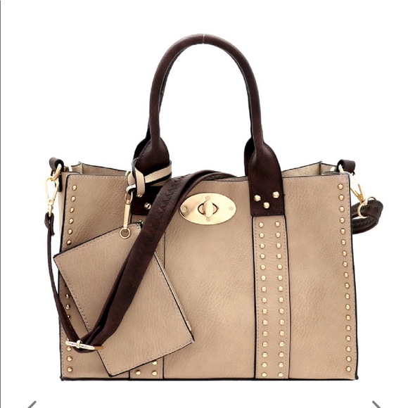 Handbags - Boutique tote handbag lgt brown with coffee straps